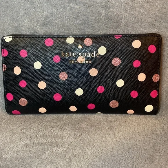 🩷♠️KATE SPADE🩷♠️ Staci Large Glimmer Dot Slim Bifold Wallet/EUC - Picture 4 of 7